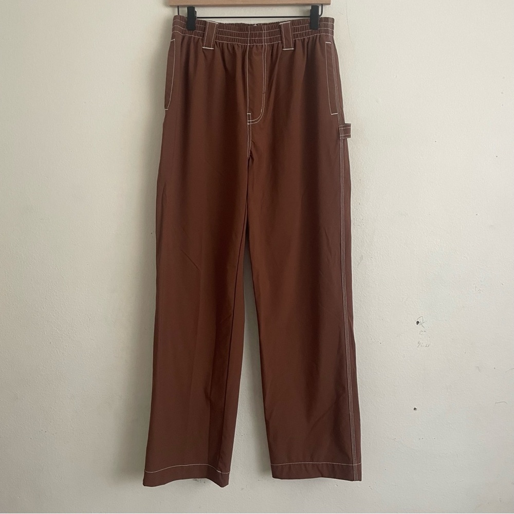Urban Outfitters UO Nylon Skate Carpenter Pants Brown Contrast Stitching Size M